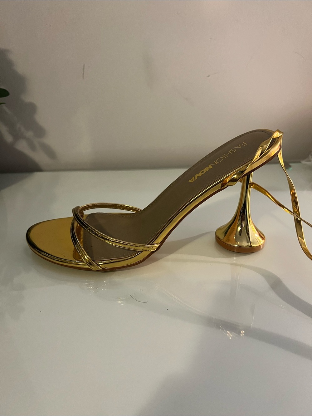 Fashion Nova Metallic Gold Sculpted Stiletto Sandal